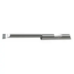 This boring bar features a 1/4 in shank diameter and a bright (uncoated) finish. The center-to-cutting-tip dimension is 0.0750 in. It is used for internal boring operations on lathes or boring mills to finish bores, counterbores, and through holes in metal parts.