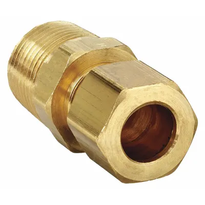 PARKER Compression Fitting Adapter: 1/4 in OD x 1/4 in Pipe Fitting Size, Compression x MNPT - Standard Sleeve Brass Compression Fittings