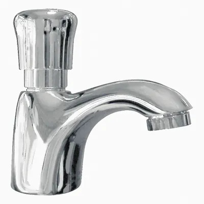 AMERICAN STANDARD Low Arc Bathroom Faucet: Metering, Single-Post, Cast Brass, Chrome Finish - Single-Post Push-Button Metering Bathroom Faucets