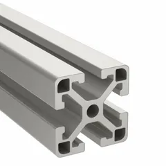 This 4 ft long T-slot profile is made of anodized aluminum with a yield strength of 25,000 psi. It features a 1 1/2 in x 1 1/2 in square smooth inch profile with 4 slots. Used in structural framing for machine guards, workstations, enclosures, and automation systems.