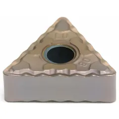 Triangle (T) indexable turning insert with negative rake geometry and chipbreaker for effective chip control. Designed for general turning, facing, and profiling on metal workpieces in CNC lathes. Suitable for medium-duty machining of steel, stainless steel, and cast iron.
