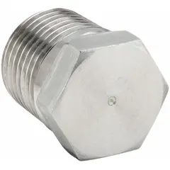 316 stainless steel plug with 1/2 in male BSPT thread, rated for 6000 psi. Length 31/32 in. Used to seal open ports in high-pressure piping systems requiring corrosion resistance.