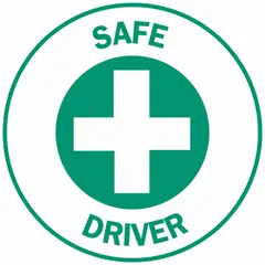 Non-reflective vinyl circle label, 2-inch diameter, printed in English. Supplied as a 4-pack. Used to identify safety-conscious drivers on hard hats in industrial environments.