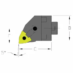 Indexable cutting head unit for internal turning operations. Designed for left-hand turning with a 4° side cutting edge angle. Accommodates indexable inserts for efficient material removal on lathes and machining centers.
