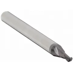 General purpose carbide ball end mill with AlTiN coating for wear resistance. Features 2 flutes, 1/16" mill diameter, 1/8" length of cut, and 1-1/2" overall length. Suitable for creating contoured surfaces, slots, and 3D profiles in metal and plastic during die and mold work, CNC machining, and finishing operations.