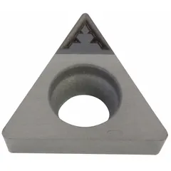 Triangle (T) indexable turning insert for general turning and finishing operations on metal workpieces. Used in CNC lathes for precision machining.