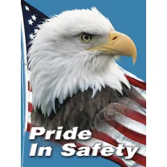 This 22 in x 17 in safety poster features a clear film laminate protective coating and is printed in English. It is designed to promote safety awareness and pride in industrial environments such as machine shops, warehouses, and assembly lines. The poster does not include a frame and has no write-on surface.