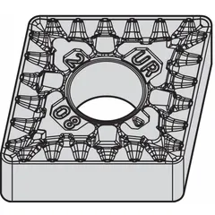 This diamond indexable turning insert is designed for precision machining of non-ferrous materials, composites, and abrasive alloys. It is suitable for turning, facing, and boring operations, providing high wear resistance and surface finish. The insert is available in CNMG543UR and CNMG160612UR designations.