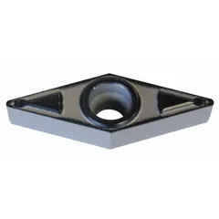Diamond indexable turning insert for precision turning on CNC lathes. Features a diamond cutting edge for wear resistance and improved surface finish. Suitable for machining non-ferrous materials, composites, and hardened steels.
