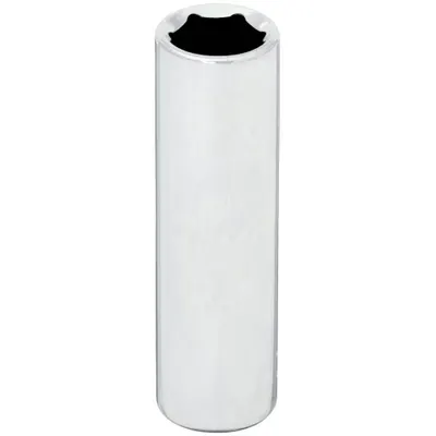 WESTWARD Socket: SAE, 1/4 in Drive Size, 3/8 in Socket Size, 6-Point, Deep, Chrome - 1/4" Drive Hand Sockets