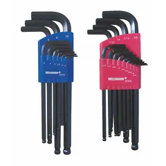 This 22-piece L-shaped hex key set includes both metric and SAE sizes with single ball end on long tips. The black oxide finish provides corrosion resistance. Suitable for tightening or loosening hex socket screws in assembly and repair tasks.