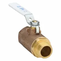 Manual two-way ball valve in bronze with 1-inch female NPT connections on both ends. Straight body, standard port design, and lever handle for quarter-turn operation. Used for on/off flow control in water, oil, and gas piping systems