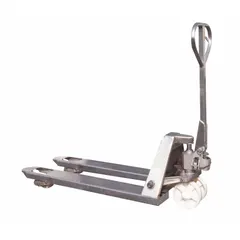 This corrosion-resistant pallet jack features a 48 in L x 27 in W fork dimension with 14 in width between forks. The standard fork is constructed from galvanized steel for resistance to rust and corrosion. Suitable for moving palletized loads in environments where moisture or corrosive substances are present.