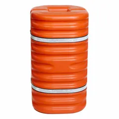 This column protector is made of orange HDPE and designed for round or square columns with a 6-inch diameter. It has a minimum compatible column length of 42 inches and is used to shield columns in warehouses, industrial facilities, and parking structures from impact damage.