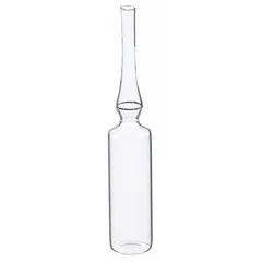 Colorless glass ampule with a round bottom and self-standing design. Capacity 10 mL, body diameter 19 mm. Used for storing and protecting sensitive laboratory or pharmaceutical samples, allowing visual inspection and easy handling.