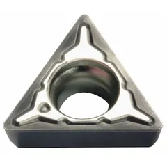 Triangle (T) indexable turning insert for general turning, facing, and profiling operations on metal workpieces. Suitable for use in CNC and manual lathes.