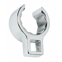 This SAE flare nut crowfoot wrench is designed for tightening or loosening flare nuts in confined spaces where a standard socket cannot fit. It features a 1/2 in drive, 1 3/4 in head size, and 12-point configuration. The chrome finish provides corrosion resistance. Commonly used in automotive, hydraulic, and refrigeration applications requiring precise torque on tubing connections.