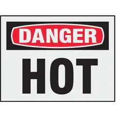 This 8-pack of adhesive-mounted Danger: Hot signs is designed for permanent indoor or sheltered outdoor hazard identification. The signs are not retroreflective and do not glow in the dark, making them suitable for applications where non-reflective, adhesive-backed warning labels are required.