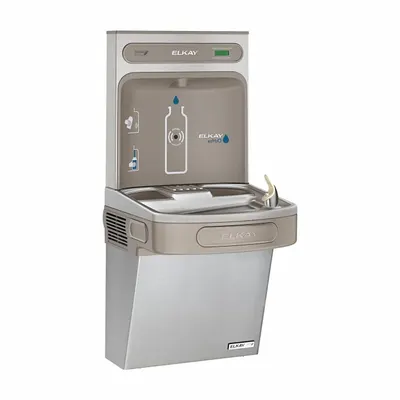 ELKAY Drinking Fountain with Bottle Filler: On-Wall, 8 gph @ 50°F, Stainless Steel - On-Wall Single Drinking Fountains with Bottle Fillers