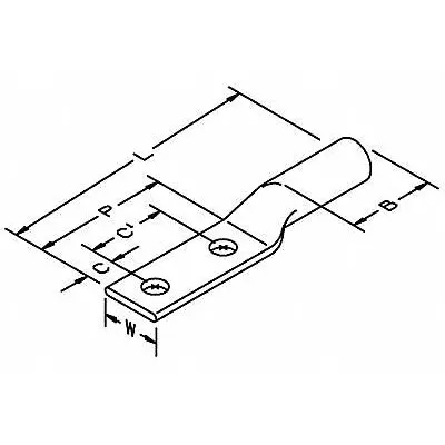 3M Compression Lugs: For 1/0 AWG, Stranded Wire, 1/2 in Stud Size, Long - Two-Hole Compression Lugs
