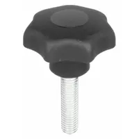KIPP Hand Knob: 7 Point, Plastic w/ Steel Thread, M8 Thread, 15 mm Thread Lg, 40 mm Dia (MPN K0155.4081X15)