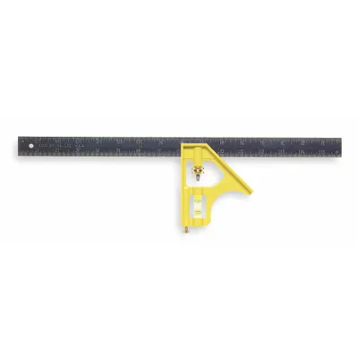 STANLEY Combination Square: Inch, Square, Stainless Steel, 16 in x 1 in, 16 in Blade Lg - Combination Squares