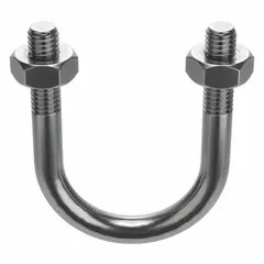 This stainless steel U-bolt is designed to secure pipes, tubes, or cables to support structures. It fits 2 1/2 in pipe with a 4 1/2 in inside height and features a 1/2"-13 thread size. Suitable for industrial plumbing, HVAC, and mechanical systems requiring corrosion resistance.