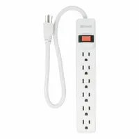 WOODS Surge Protector: 6 Outlets, 1 1/2 ft Cord Lg, 280 J Rated Energy, 15 A Current, White, 5-15P (MPN 41345)