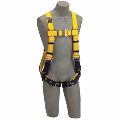 Unisex vest-style harness for general fall arrest applications. Features back steel D-Rings, friction torso adjustment, and RFID tag for inspection tracking. Yellow color, no padding. Tongue buckle mating.