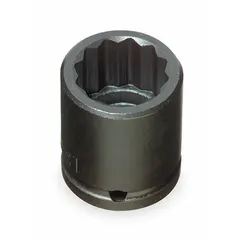 This 1/2" drive impact socket features a 1-7/16 in SAE 12-point configuration with a black oxide finish. Designed for use with impact tools, it is suited for fastening and loosening fasteners in heavy-duty applications such as industrial maintenance and automotive repair.
