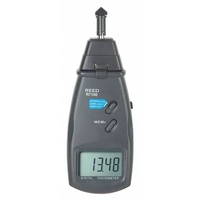 REED INSTRUMENTS Laser Tachometer: +/-0.05% of Reading +1 Digit RPM Accuracy, 0.1 RPM - Combination Contact & Non-Contact Tachometers