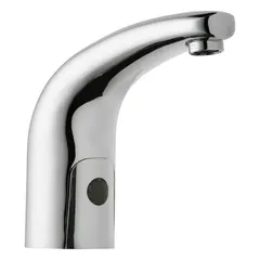 Single-post sensor faucet for touch-free hand washing in commercial restrooms. Constructed of cast brass with polished chrome finish. Includes mounting hardware.