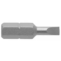 Slotted-head insert bit with imperial 6F-8R industry size and 1-inch overall length. Designed for driving slotted screws in assembly and maintenance tasks using compatible hex-drive tools.