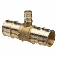 This ZURN expansion brass barbed tee fitting has a 1 1/4 in inside diameter and barbed x barbed x barbed connections. It is designed for use with PEX tubing in plumbing systems, utilizing the expansion connection method to create secure joints in hot and cold water supply lines