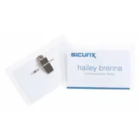 Badge Holder: Clip, Horizontal/Vertical, 2 1/4 in Badge Pouch Wd, 3 1/2 in Badge Pouch Ht, 50 PK (MPN BAU 67675)