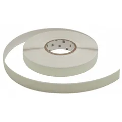Solid white glow-in-the-dark floor marking tape, 1 inch wide by 50 feet long, 9.4 mil thick, with polyester backing and no printed legend. Absorbs ambient light to glow in low-light conditions, used for marking pathways, exits, and hazard boundaries in industrial facilities, warehouses, and plants.