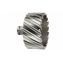 This annular cutter is made of high-speed steel with a bright finish, designed for general cutting applications. It has a 3 in cutter diameter and a maximum cutting depth of 1 in. Suitable for cutting clean holes in metal during fabrication, structural steel work, and industrial maintenance.