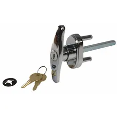 This keyed T-handle provides a manual grip for operating garage doors. The integrated lock restricts use to authorized key holders, enhancing security for residential or commercial garage entries.