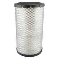 Round engine air filter with radial seal and cellulose/paper media. Designed for Hitachi vehicles. Used in construction, mining, and heavy-equipment applications to capture airborne contaminants and protect the engine
