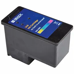 Yellow ink cartridge for use with Brady J4000 printer series. J4000-type cartridge delivers consistent print output for industrial labeling applications such as asset tracking, safety signage, and cable identification.