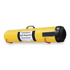 This wall-mount storage case is designed to hold storm drain cover seals. Constructed of yellow polyethylene, it measures 7 inches in height and 39 inches in length. The case provides organized storage for 7-inch diameter drain seals, keeping them clean and accessible in industrial or municipal facilities.