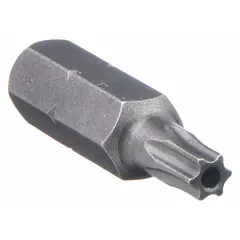 Security Torx® head bits in Imperial TR15 industry size, supplied as a 5-pack. Each bit features a hex shank and is impact rated. Constructed from S2 steel. Suitable for driving tamper-resistant fasteners in industrial assembly, maintenance, and repair applications.