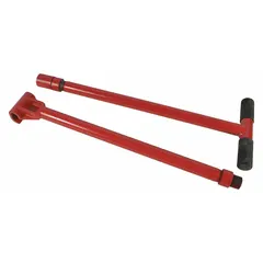This steering handle kit is a steel replacement part for machine rollers. It provides a red handle for maneuvering equipment in material handling applications. Compatible with Dayton machine roller models 2MPR1, 2MPR2, and 2MPR3.