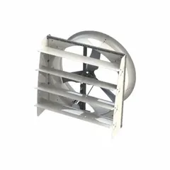 This standard shutter-mount exhaust fan features a 55-inch fiberglass blade and a 1 1/2 hp motor delivering 22,500 cfm at 230/460V AC single speed. Designed for high-volume air removal in industrial facilities such as warehouses, factories, and greenhouses, the corrosion-resistant fiberglass blade suits environments with moisture or fumes.