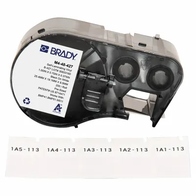 BRADY Wraparound Label: 1 in x 3/4 in, Vinyl, White (Matte) - Brady Precut Label Roll Cartridges
