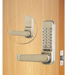 This mechanical push button lockset is constructed of stainless steel and provides keyless entry without a key override option. It is designed for use in commercial and industrial facilities where ADA-compliant, code-compliant access control is required for high-traffic doors.