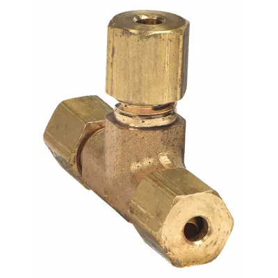 PARKER Compression Tee Fitting: 1/8 in OD x 1/8 in OD x 1/8 in OD Fitting Size, Brass - Standard Sleeve Brass Compression Fittings