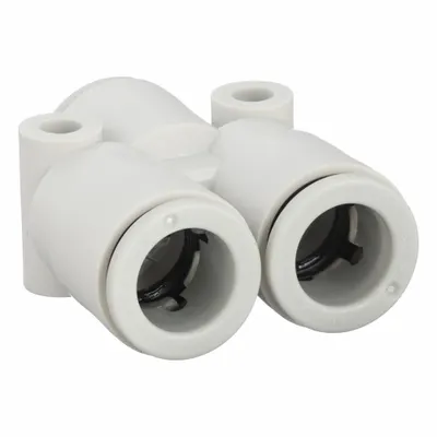 SMC Push-Fit Wye Fitting: 10 mm OD x 10 mm OD x 10 mm OD Size, Polybutylene Terephthalate - Polybutylene & Brass Tube Fittings