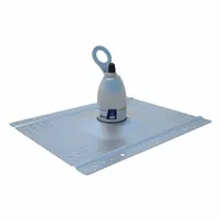 Bolt-on steel anchor for permanent fall protection installation on flat concrete or wood roofs. Features a swivel D-ring and screw attachment for wood surfaces. Provides a secure tie-off point for workers