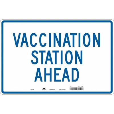 CONDOR Vaccination Directional Sign: Aluminum, White, Engineer, 12 in Ht, 18 in Wd - Vaccination Station Ahead Signs